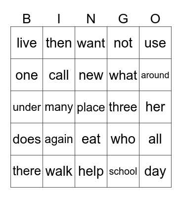 1st grade July words Bingo Card
