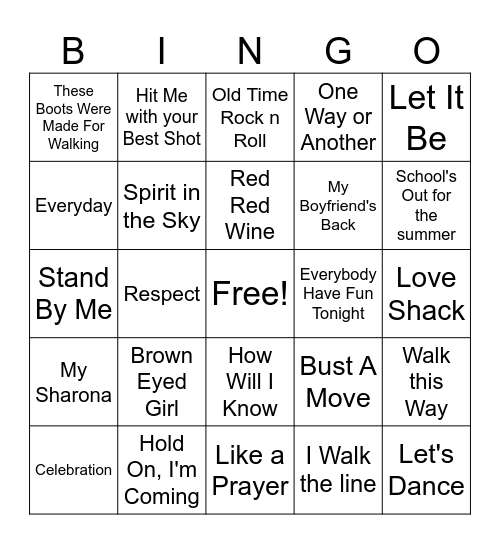 Music Bingo Card