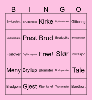 Bridal Shower Bingo Card