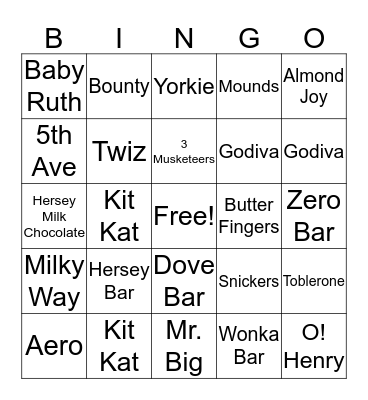 Chocolate Bar Bingo Card