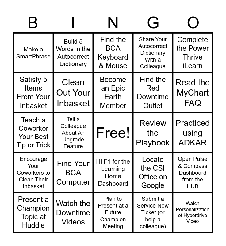 CSI Champion Summer Bingo Card
