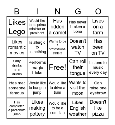 Getting to know you... Bingo Card