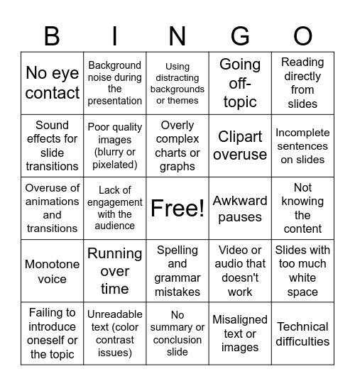 Presentation Bingo Card