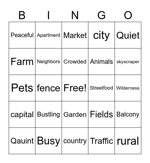 City and Country Bingo Card