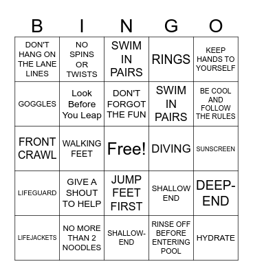 WATER SAFETY GAME Bingo Card