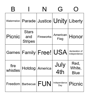 Happy 4th of July!! Bingo Card