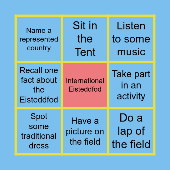 Eisteddodd Bingo Card