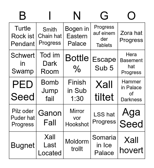 Xall's ALttP Bingo Card