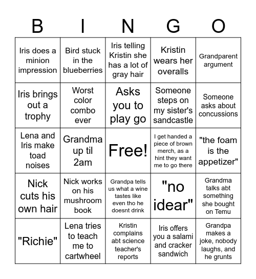 Fiori Bingo Card