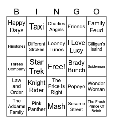 Tv Show Themed Bingo Card