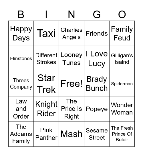 Tv Show Themed Bingo Card