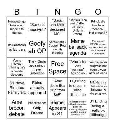 Youhaji Anime Bingo Card