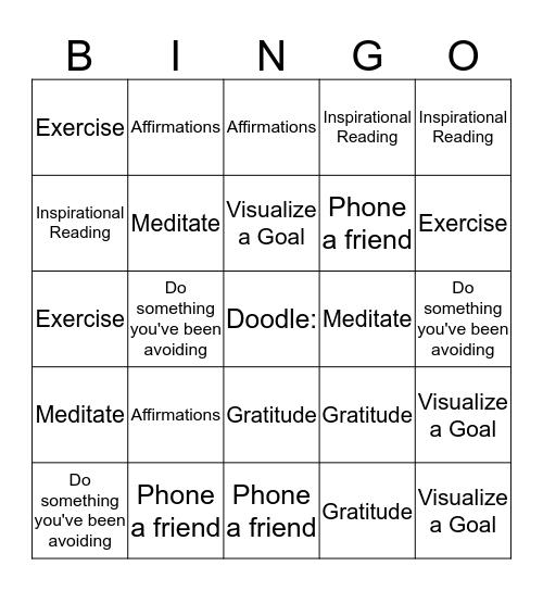 Happiness Bingo Card