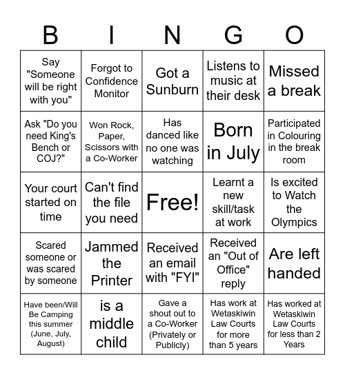 Untitled Bingo Card