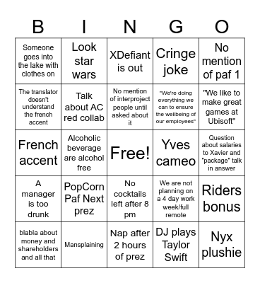 Annual party Bingo Card