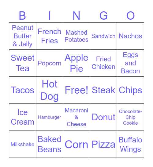 American Food Bingo Card