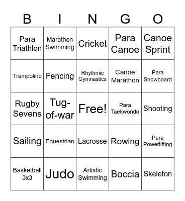 Olympic Sports Bingo Card