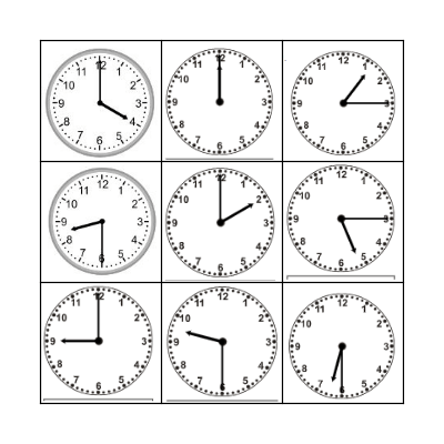 Telling the time Bingo Card