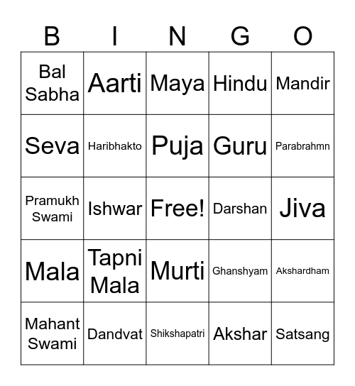 Bingo! Bingo Card