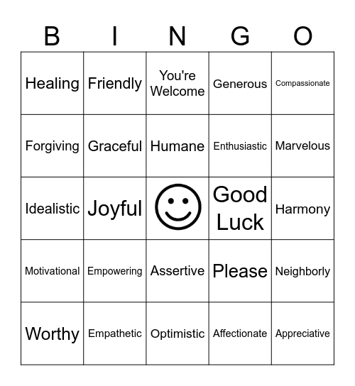 Kindness Bingo Card