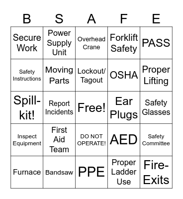 JulyFest - Safety Bingo Card