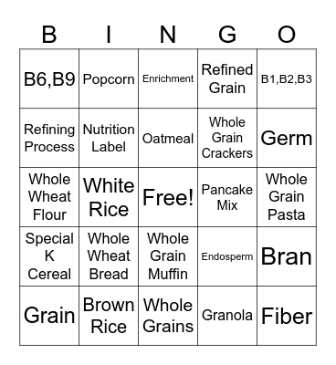 Whole Grain Bingo! Bingo Card