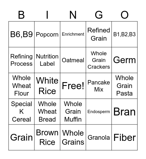 Whole Grain Bingo! Bingo Card