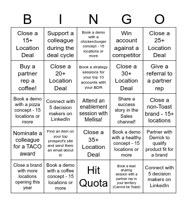 MM Sales BINGO Card