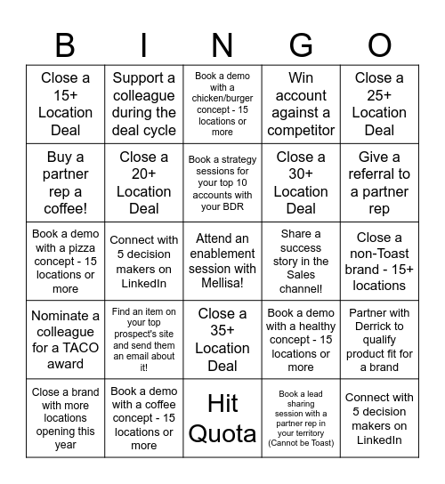 MM Sales BINGO Card