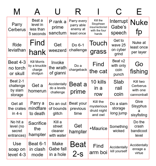 ULTRAKILL Bingo Card