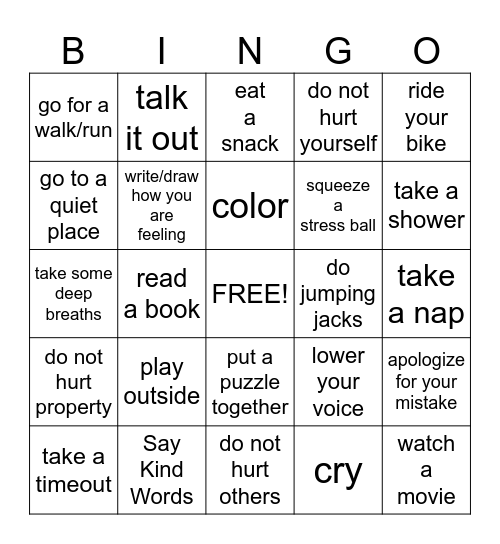 ANGER Bingo Card