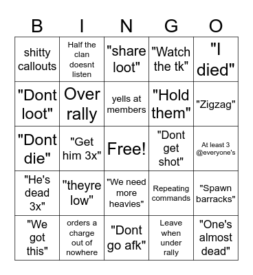 Curse Raid Bingo Card