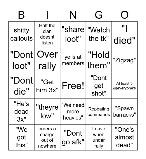 Curse Raid Bingo Card
