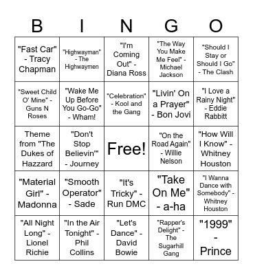 80s Bingo Card