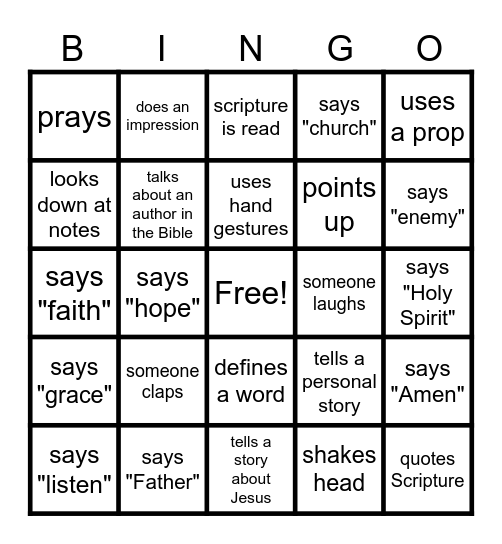 Sermon Bingo Card