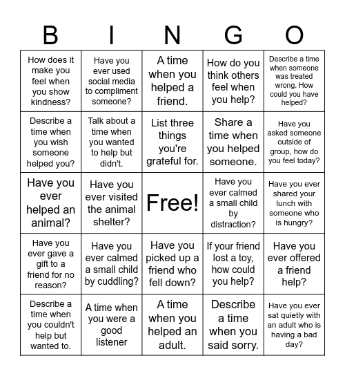 EMPATHY BINGO Card