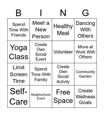 Social Wellness Bingo Card