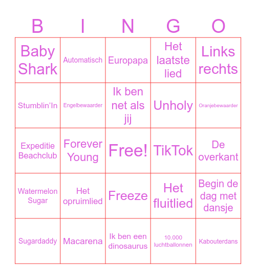 Groep 8 muziek bingo Card