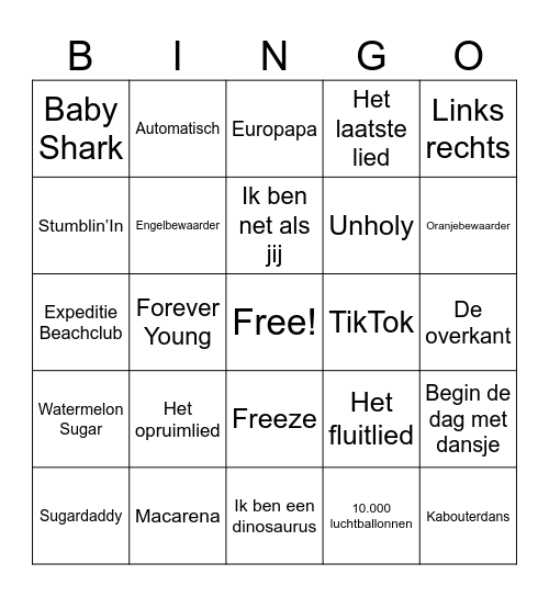 Muziek Bingo groep 8 Bingo Card