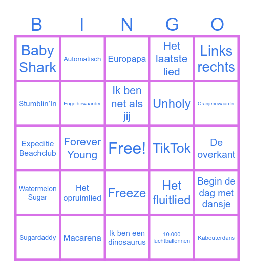 Muziek Bingo groep 8 Bingo Card