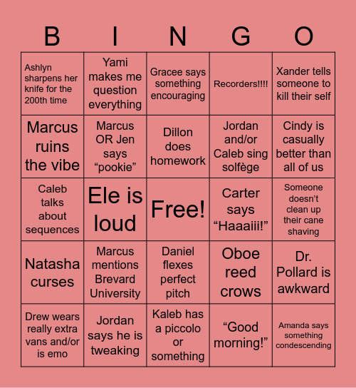 Reed Room Bingo Card