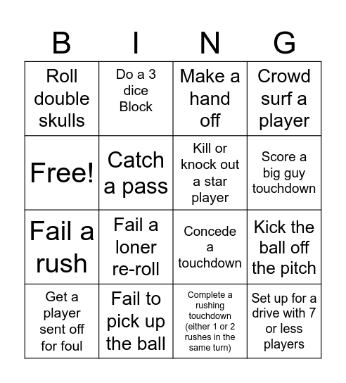 CC July 6th Bloodbowl card Bingo Card