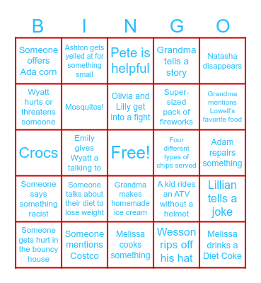 Jenkins Family Fourth of July Bingo Card