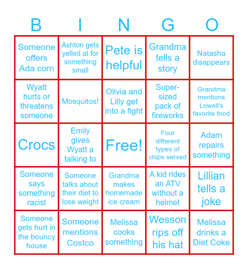 Jenkins Family Fourth of July Bingo Card