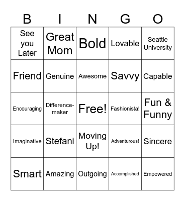 Stefani BINGO! Bingo Card