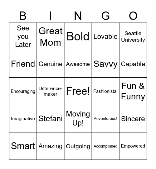 Stefani BINGO! Bingo Card