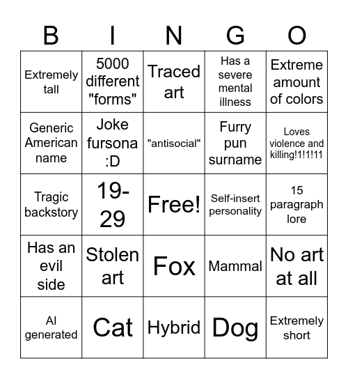 TFN Fursona Bingo II Bingo Card