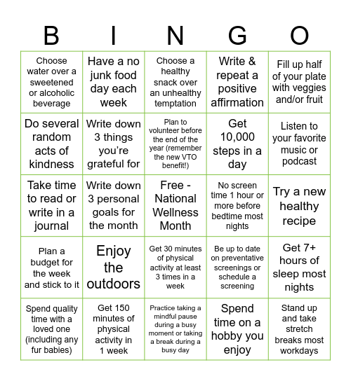 NATP Wellness Bingo Card