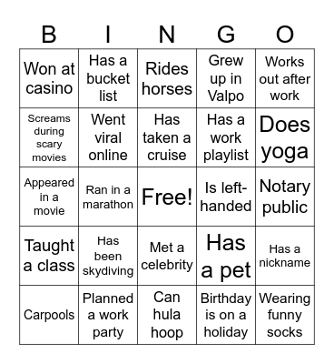 Icebreaker Bingo Card