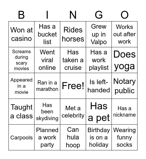 Icebreaker Bingo Card
